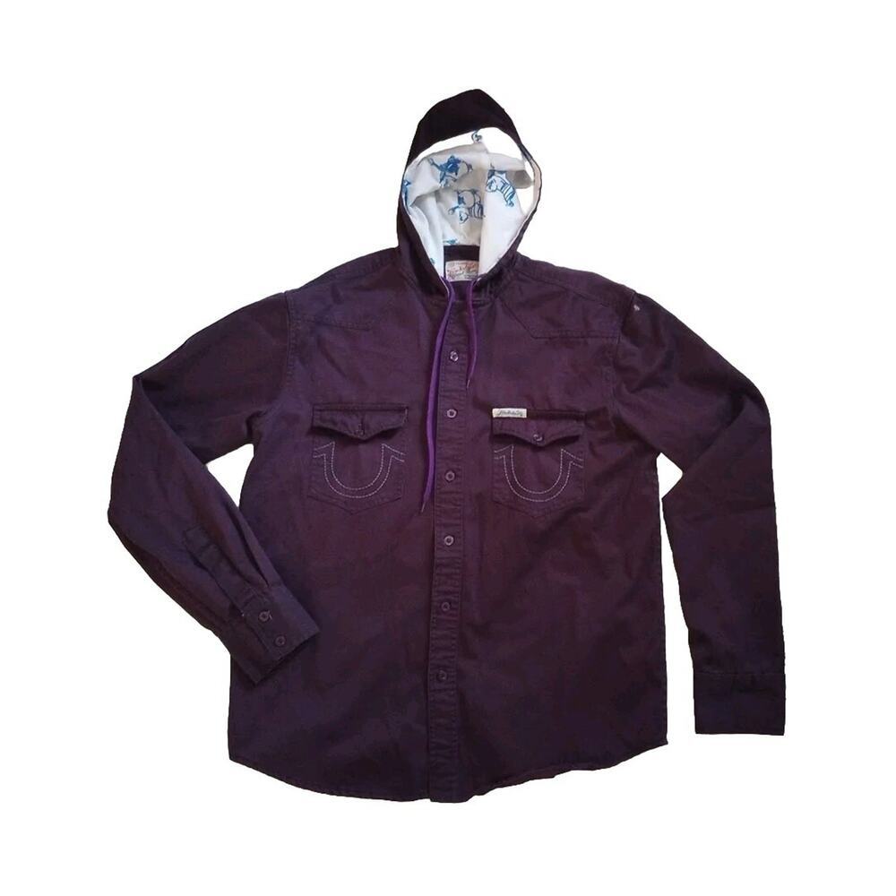 True Religion Hoodie Mens XL Vtg Y2K Long Sleeve‎ Button Up Embroidered Jacket